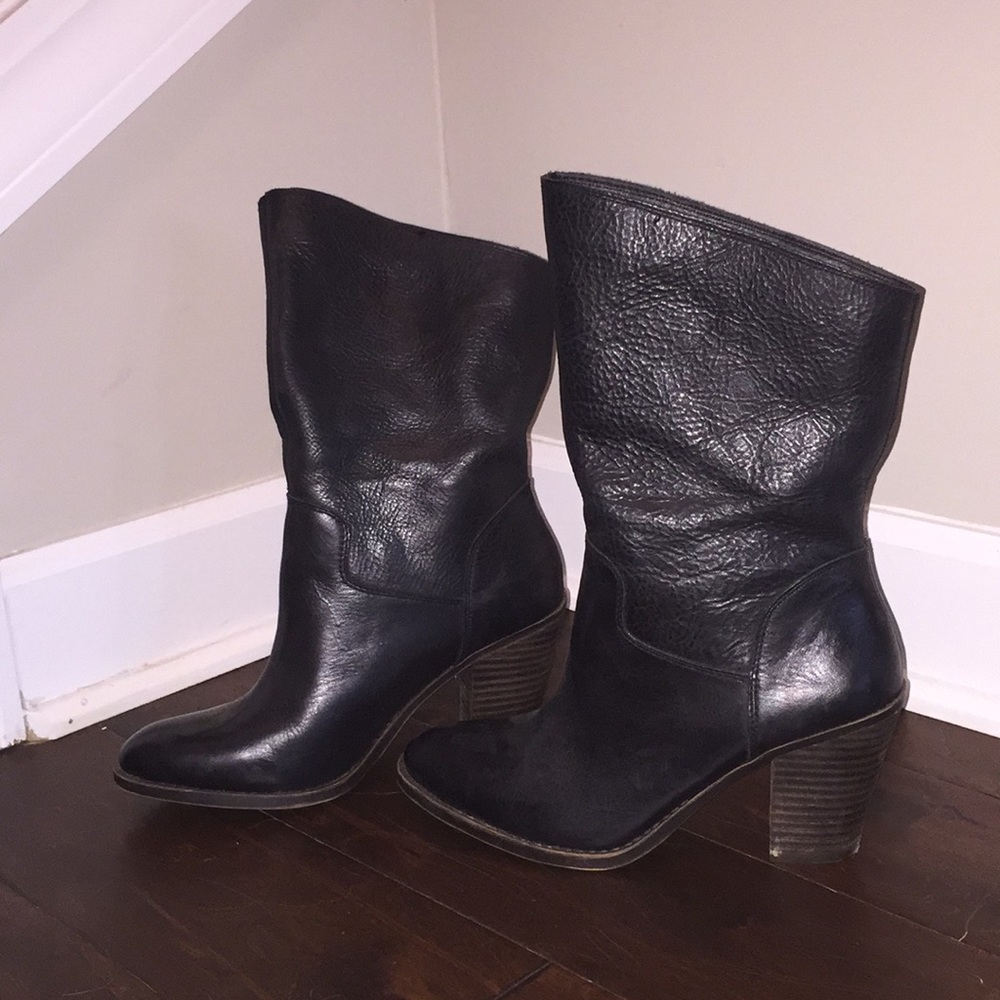 SALE! Lucky Brand Black Leather Heeled Cowboy Boot